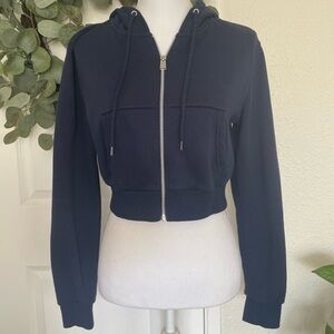 H&M Blue Cropped Boxy Hoodie Sweatshirt